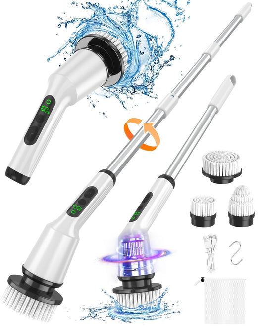 Electric Spin Scrubber Upgraded Bathroom Cleaning Brush IPX7 Waterproof with 2 Speeds(Up to 500 RPM) 3 Replaceable Brush Heads & 53’’ Adjustable Handle Perfect for Bathroom Tub Tile and Floor